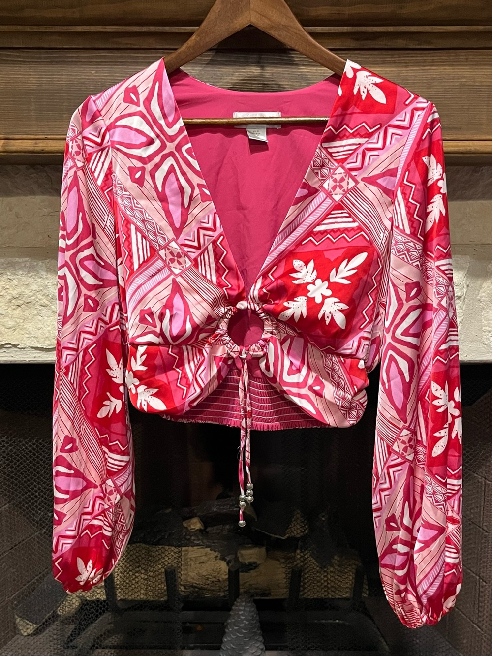 Caroline Constas Pink Abstract Tribal O-Ring Crop Top Blouse M